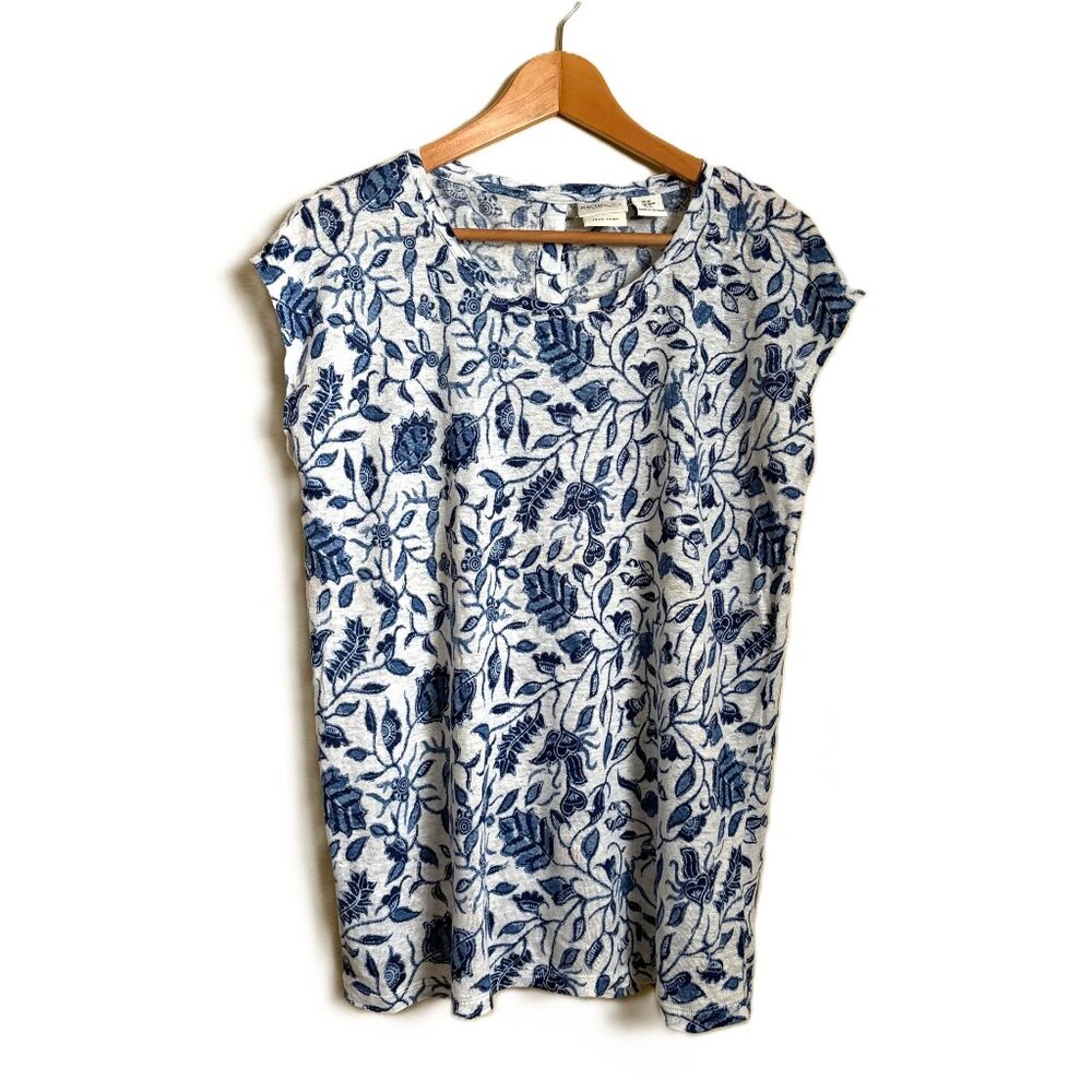 Rachel Zoe Cream and Blue Floral Cap-Sleeve Blouse